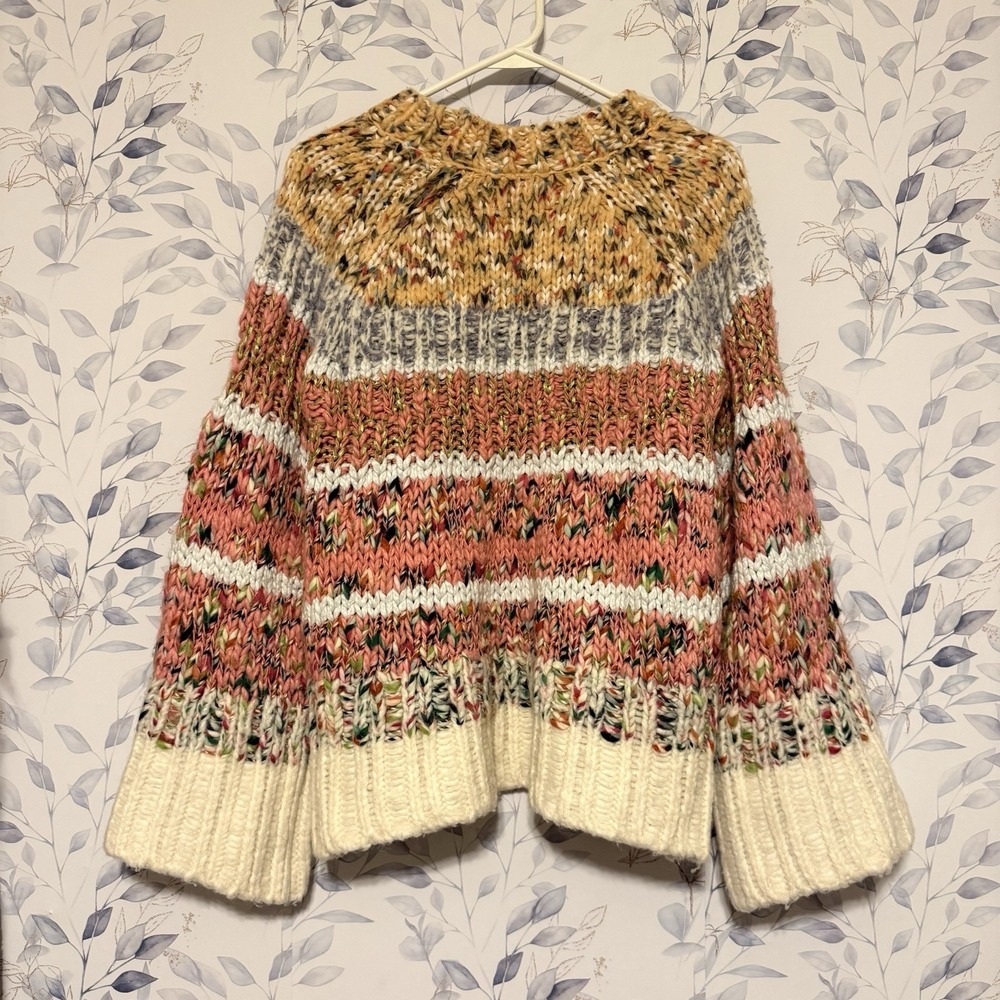 Anthropologie Kahlo Sweater Chunky Striped Knit Alpaca Wool Blend Rainbow Medium - Picture 4 of 6